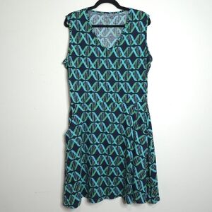 Sleeveless V-Neck Midi Dress in Teal & Navy